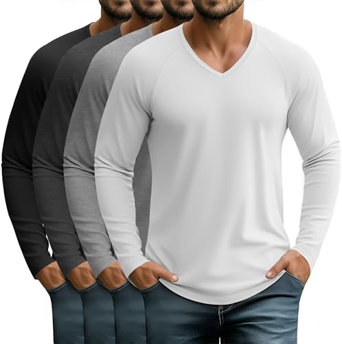 Baggyfly 3 Pack Men's V Neck Thermal Ribbed Shirts Cotton Long